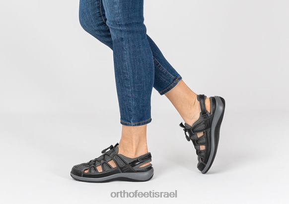 נשים סנדלים Orthofeet רצועת עקב ורונה 444FP37 שָׁחוֹר