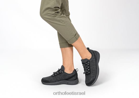 נשים נעלי ספורט Orthofeet תחרה אלמוגים ללא קשירה 444FP50 שחור תחרה ללא עניבה קורל